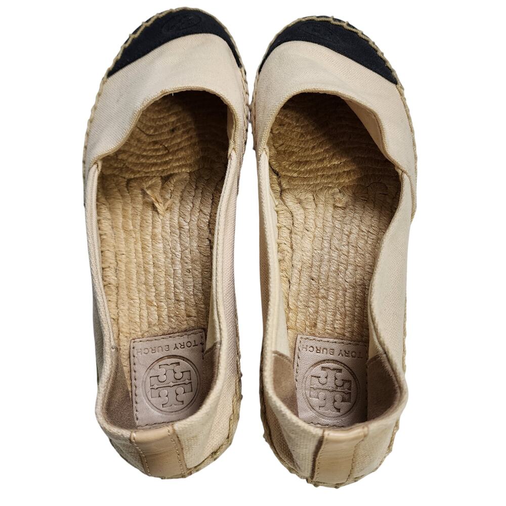 Tory Burch Two-Tone Canvas Espadrille Flats in Beige and Black - Picture 8 of 10